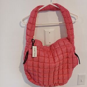 NWT KATY DID Hot Pink Oversized Slouchy Quilted Puffer Puffy Hobo Tote Bag